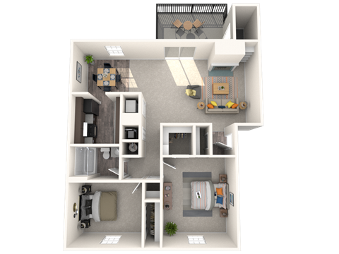 Floor plan for 2 beds, 1 bath, 930 sqft